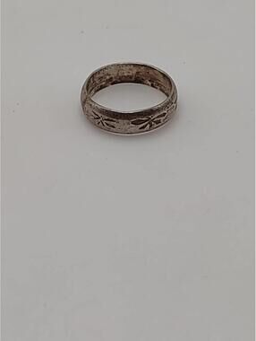 Sterling Silver Etched Leaf Band Ring Size 3 Vintage Style